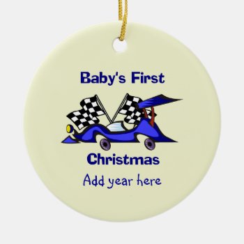 Babys First Christmas Racecar Ceramic Ornament by OneStopGiftShop at Zazzle