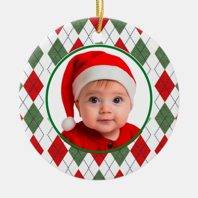 Baby's First Christmas Red Green Plaid Ornament (Front)