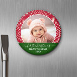 Babys First Christmas - Red Polka Dots Magnet<br><div class="desc">Cute polka dot pattern border with an area to add one photo and the baby's name. A cute way to make a Christmas keepsake for your child's first Christmas.</div>