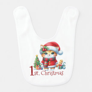 Baby's First Christmas Red Santa Suit Kitty Baby Bib