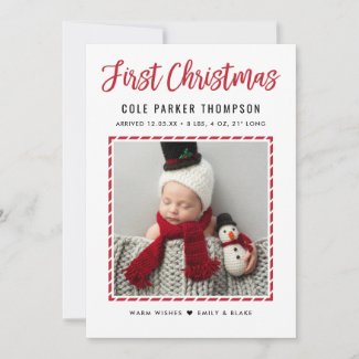 Baby's First Christmas | Red Script Photo Holiday Card