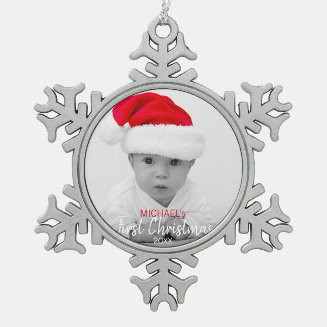 BABY's FIRST CHRISTMAS Red Tree Ornament | PHOTO (Front)