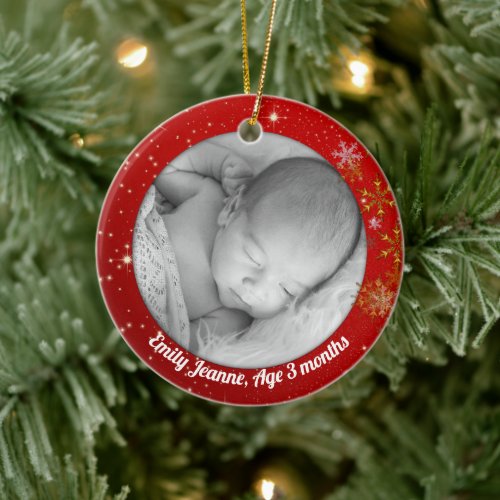 Babys First Christmas Red Twinkling Stars Ceramic Ornament