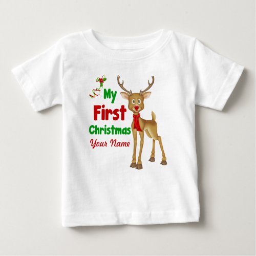 Babys First Christmas Reindeer Baby T_Shirt