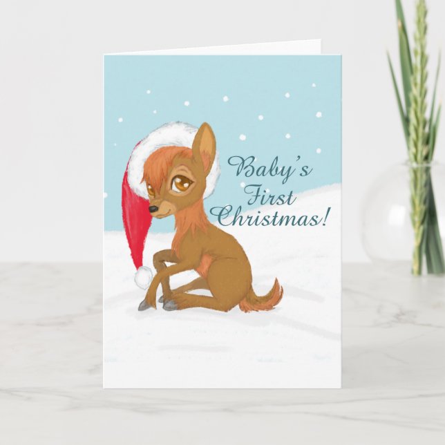 Baby's First Christmas (Reindeer) Holiday Card (Front)
