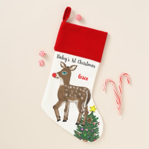 Babys First Christmas Reindeer Name Christmas Stocking