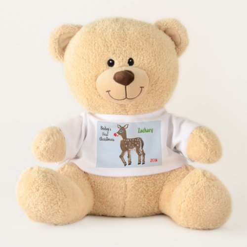Babys First Christmas Reindeer Personalized Bear