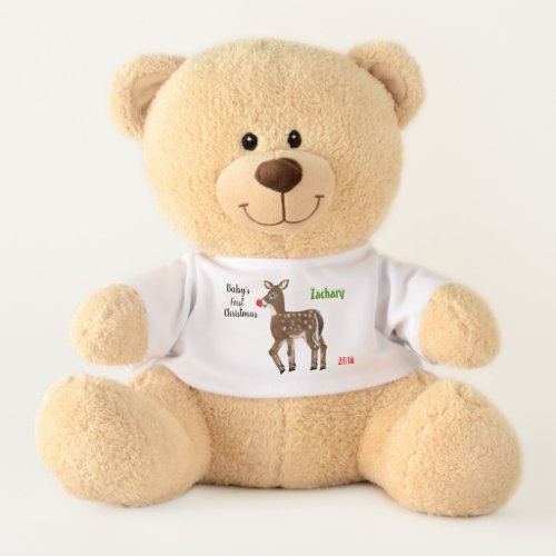 Babys First Christmas Reindeer Personalized Bear