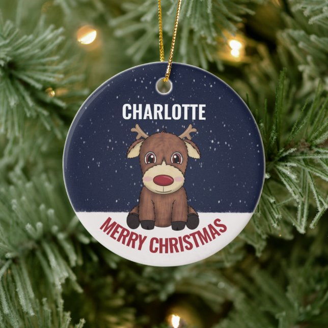  Baby's First Christmas Reindeer & Photo  Ceramic Ornament (Tree)