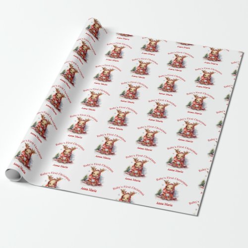 Babys First Christmas Reindeer  Wrapping Paper