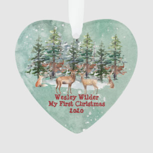 Baby's First Christmas Rustic Woodland Watercolor Ornament