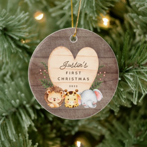 Babys First Christmas Safari Animals Ceramic Ornament