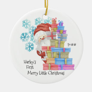 Baby's First Christmas Santa and Gifts Photo Ceramic Ornament
