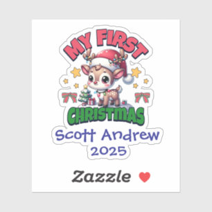 Baby's First Christmas Santa Deer Personalized Sticker