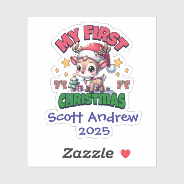 Baby's First Christmas Santa Deer Personalized Sticker (Sheet)