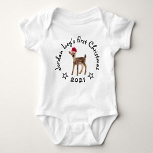 Babys First Christmas Santa Fawn Deer Baby Bodysui Baby Bodysuit
