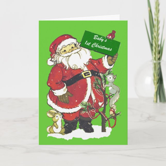 Baby's First Christmas Santa Photo Holiday Card (Front)