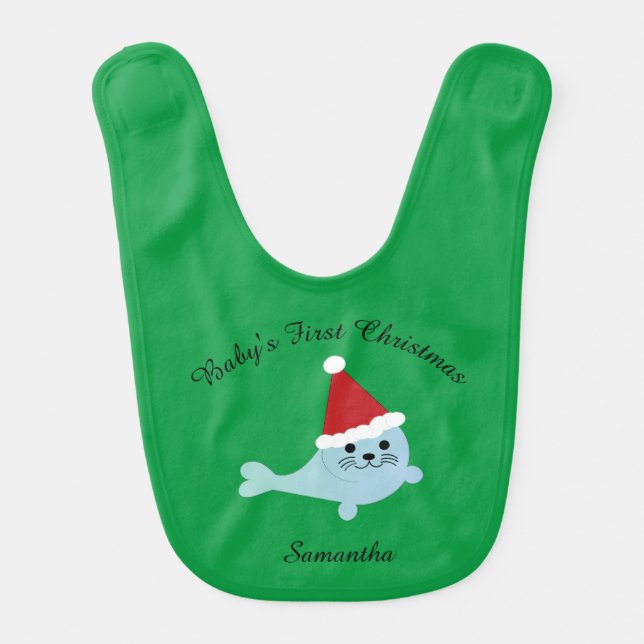 Baby's First Christmas Santa Seal  Baby Bib (Front)