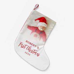 Baby's First Christmas Script Photo Custom Small Christmas Stocking