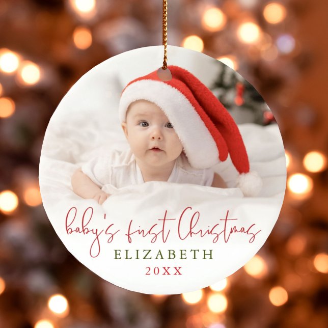 Baby's First Christmas Script Photo Keepsake Ceramic Ornament (Baby's First Christmas Script Photo Keepsake Ceramic Ornament)