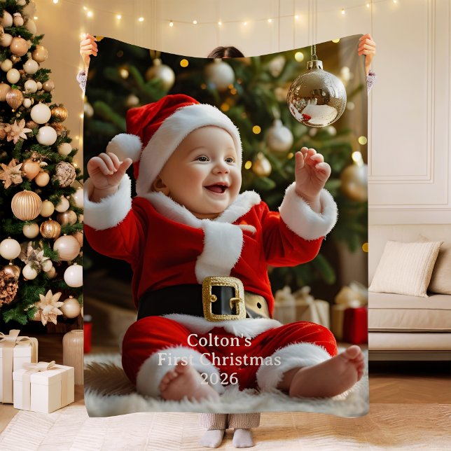 Baby's First Christmas Sherpa Blanket Custom Photo (Creator Uploaded)