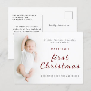 Baby's First Christmas Simple 1 Photo Holiday Postcard