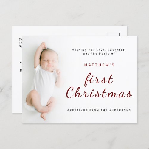  Babys First Christmas Simple 1 Photo Holiday Postcard
