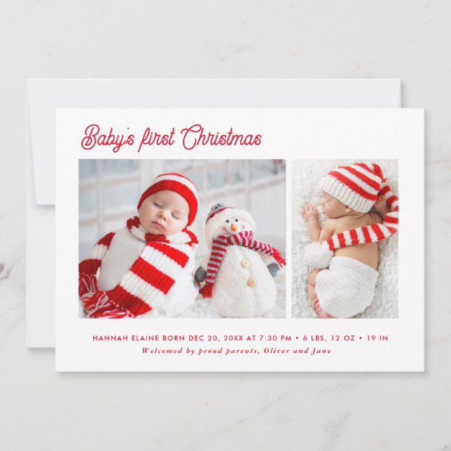 Baby's first Christmas simple holiday birth Announcement (Front)