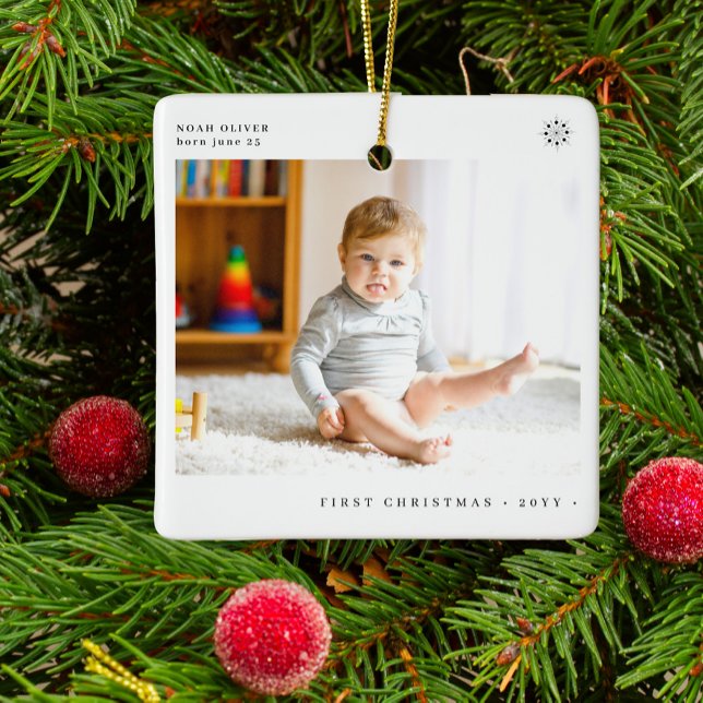 Baby's First Christmas simple modern photo Ceramic Ornament (Creator Uploaded)