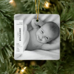 Baby's First Christmas Simple Modern Photo Ceramic Ornament<br><div class="desc">Custom photo background with text at left over white background.</div>