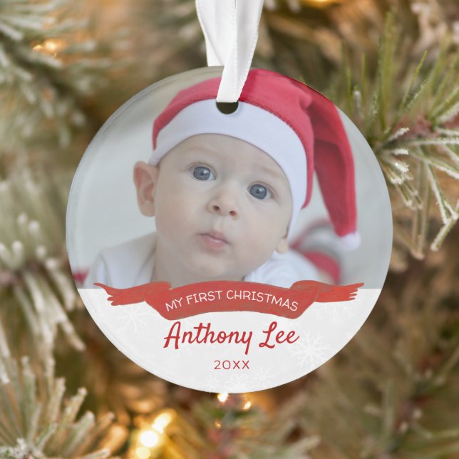 Baby's First Christmas Simple Photo Banner Ornament (Tree)