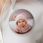 Baby's First Christmas - Simple Photo curved type Button<br><div class="desc">Add one picture to this cute baby magnet - perfect for baby girls or boys. A photo with a type overlay makes a memorable magnet for your refrigerator. Use a cute snapshot from your phone and make an item that will last for years. A modern minimal font for the year...</div>