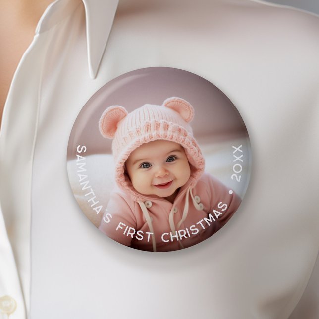 Baby's First Christmas - Simple Photo curved type Button (Personalized Button - Add Your Photo and Text)
