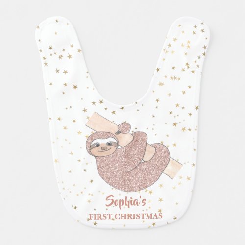 Babys First Christmas Sloth Baby Bib