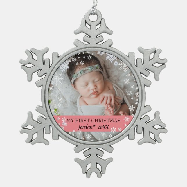 Baby's first christmas  snowflake pewter christmas ornament (Front)