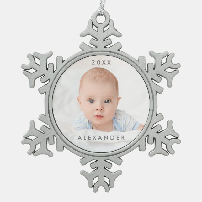Baby's First Christmas Snowflake Pewter Christmas Ornament (Front)