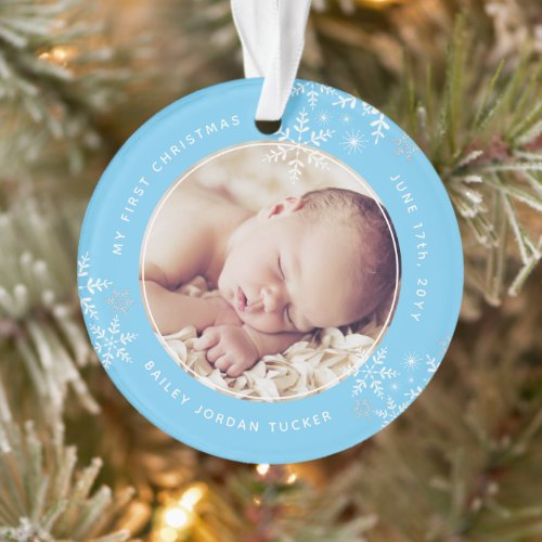 Babys First Christmas Snowflakes Baby Boy Blue Ornament