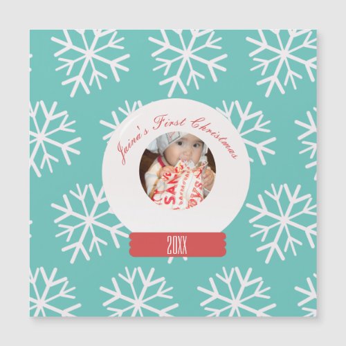 Babys First Christmas Snowglobe Snowflakes Teal 