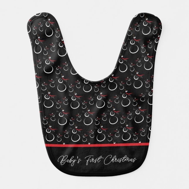 Baby's First Christmas Snowman Family Black Baby Bib (Front)