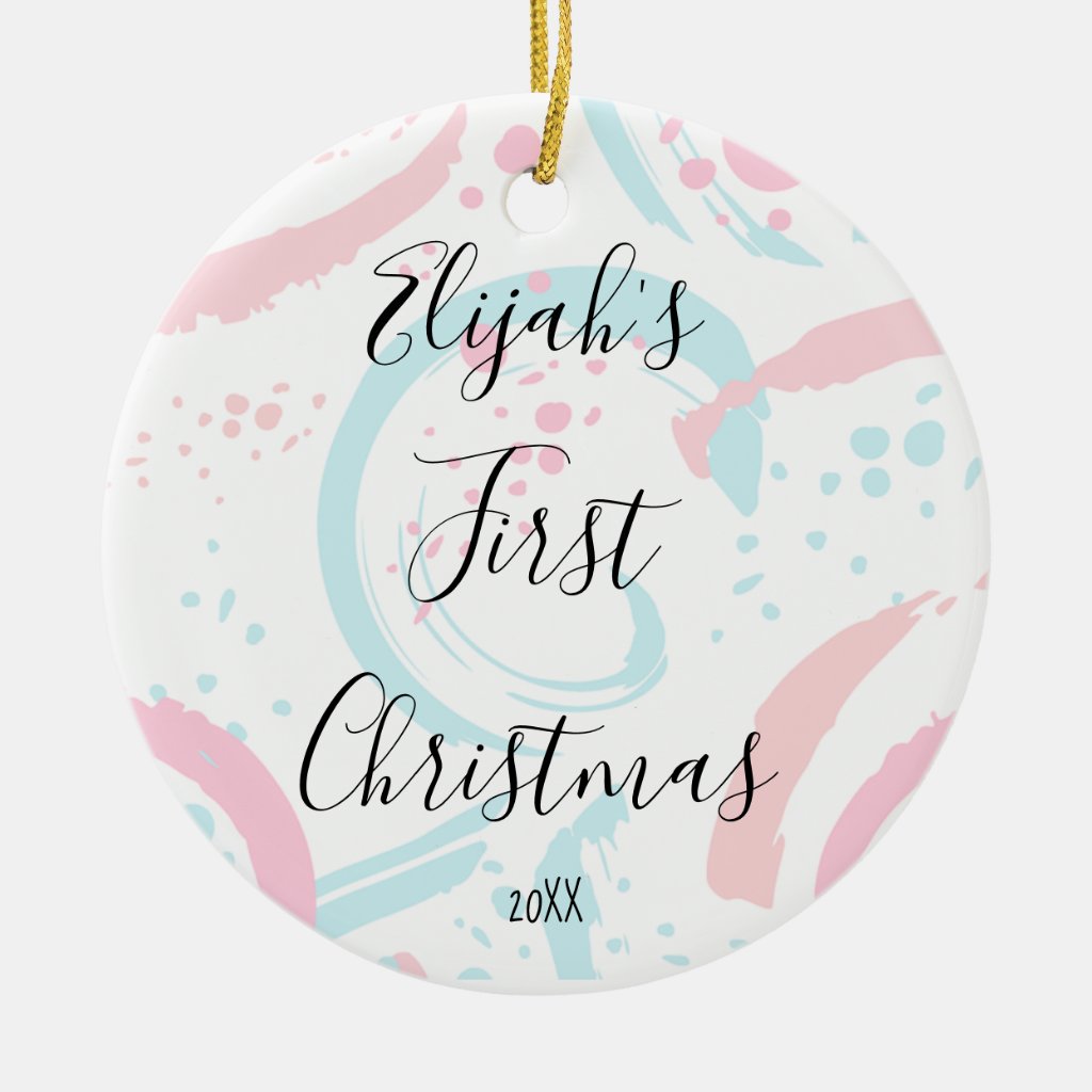 Baby's First Christmas Soft Pink and Blue Ceramic Ornament