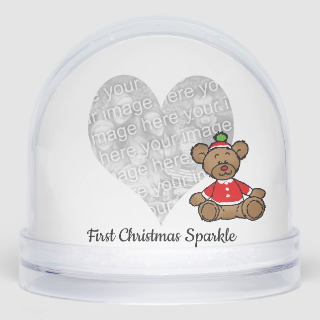 Baby's First Christmas Sparkle – Teddy Bear Snow Globe (Front)