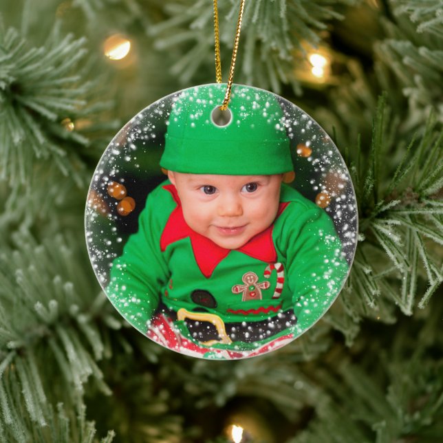 Baby's First Christmas Sparkling Photo Template Ceramic Ornament (Tree)