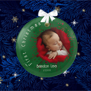 Baby's First Christmas Splatter Pattern  Glass Ornament