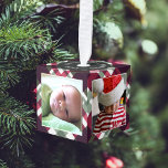 Baby's First Christmas Square Photos Cube Ornament<br><div class="desc">Celebrate the joy of Baby's First Christmas with our Photo Cube Ornament. This charming ornament features five square photo templates, allowing you to cherish precious yearly memories. The top can be personalized with your baby's name and the year, making it a cherished keepsake. Against a festive holiday plaid background, this...</div>