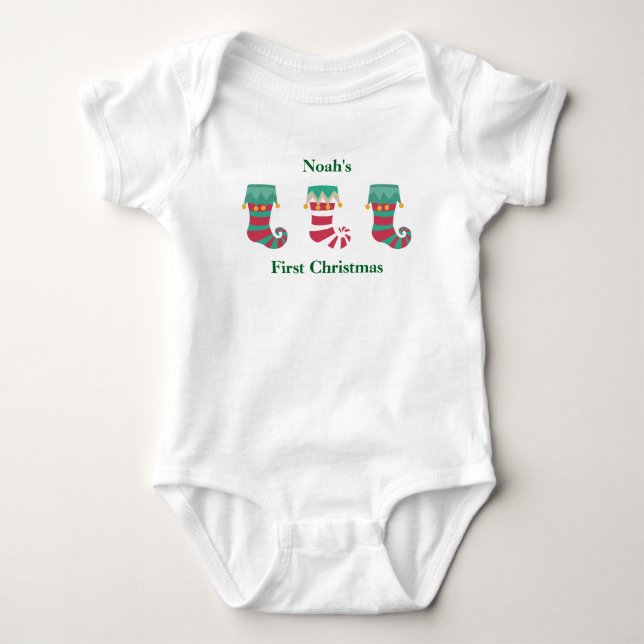 Baby's First Christmas Stockings Baby Bodysuit (Front)