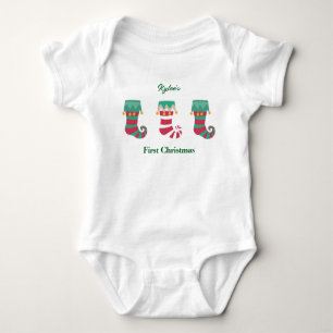 Baby's First Christmas Stockings Personalized Name Baby Bodysuit