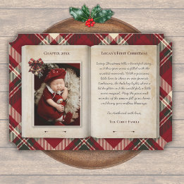 Baby's First Christmas Storybook Red Plaid Photo Holiday Card