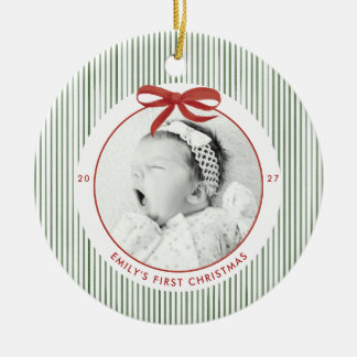 Baby's First Christmas Striped Ceramic Ornament