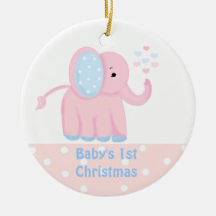 Baby's First Christmas Sweet Pink Elephant Ceramic Ornament