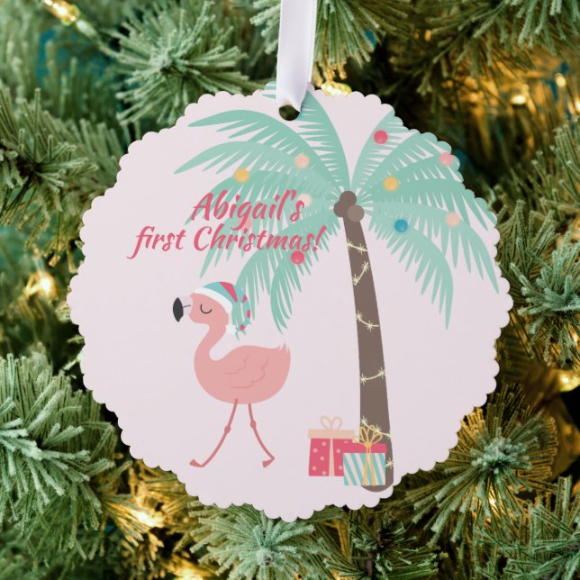 Baby's First Christmas  -  Sweet Santa Flamingo Ornament Card (Insitu (Tree))
